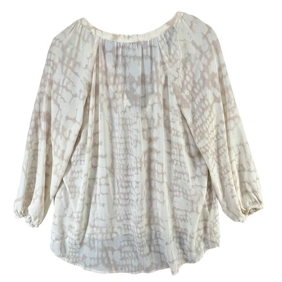 Cynthia Rowley Blouse Womens L Cream Abstract 3/4 Peasant Hi Low Popover Top - Picture 3 of 11